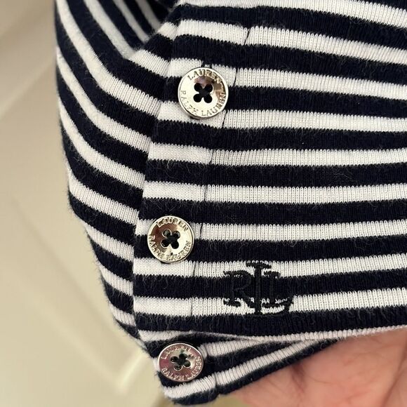 Lauren Ralph Lauren Classic Navy and Blue Striped top Side Buttons - Picture 3 of 6